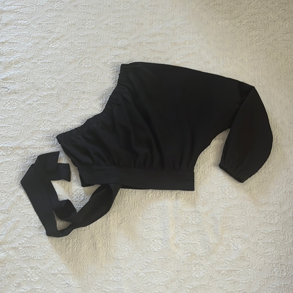 Black Linen Mix One Shoulder Top - size 4
